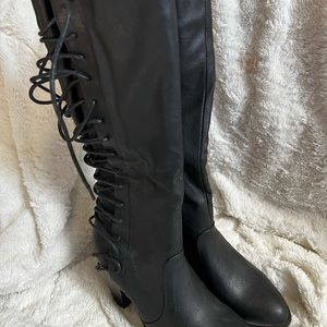 Black Leather Lace Up Heeled Boots